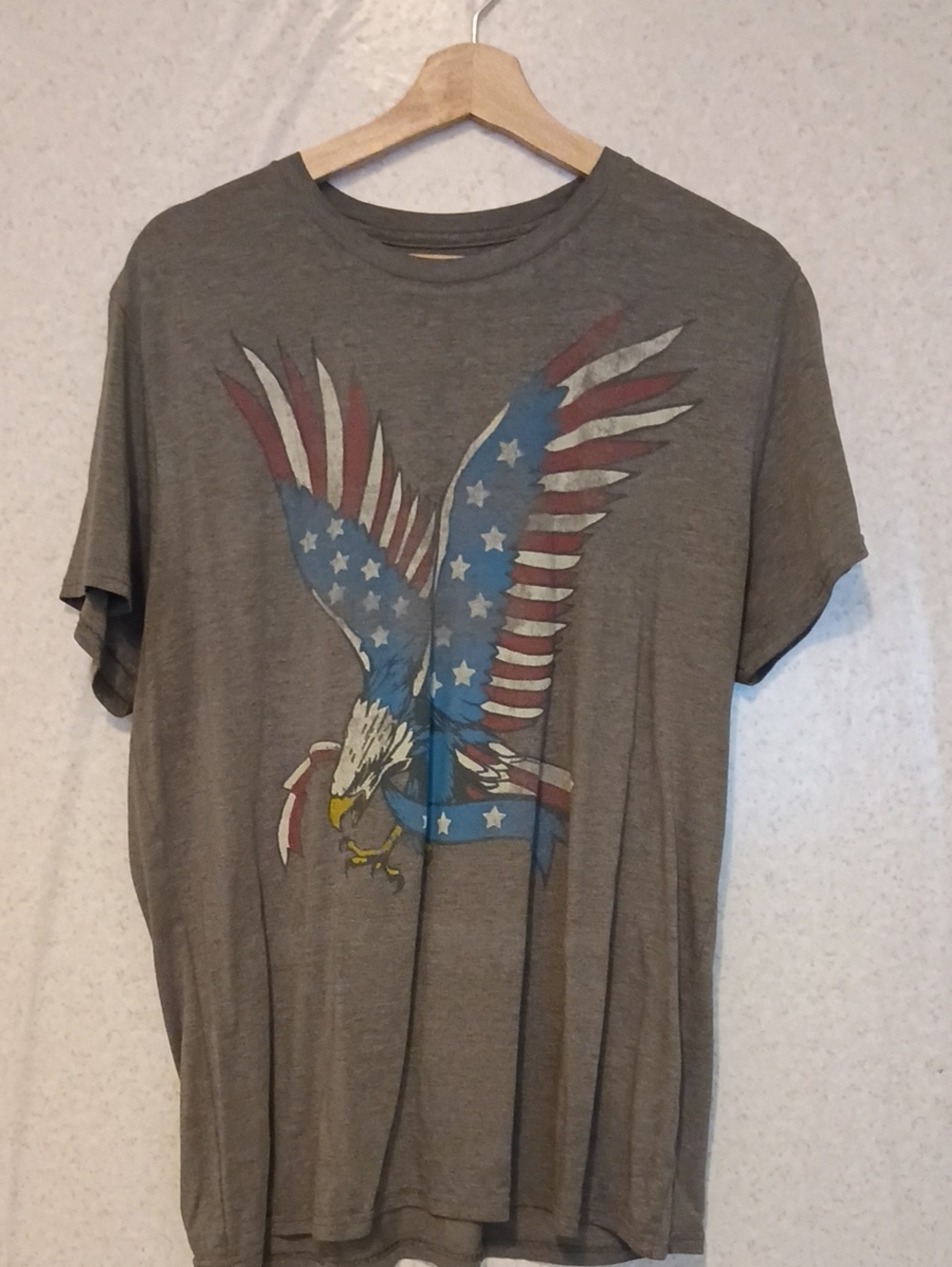 American Eagle Outfitters Gray Tee with Patriotic Eagle Graphic